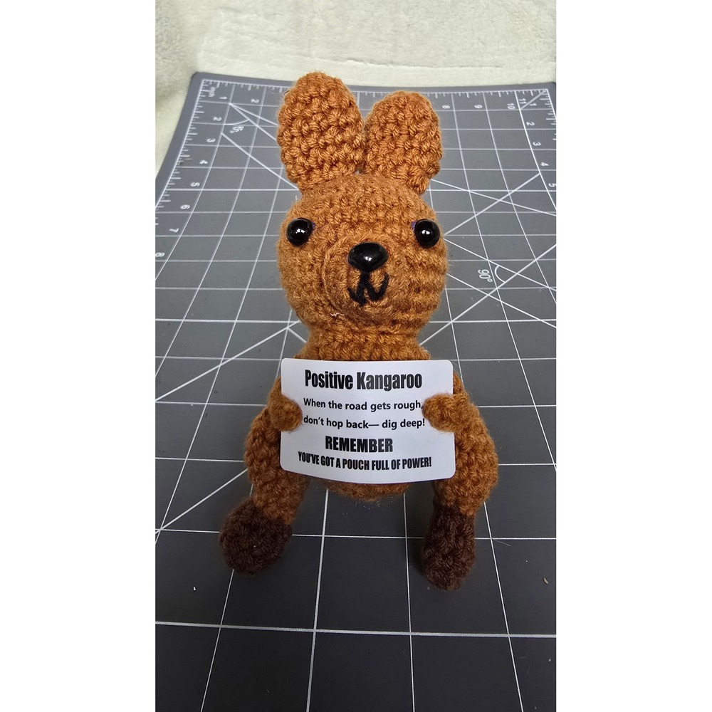 Handmade Crochet Positive Kangaroo Amigurumi Plush Motivational Gift Brown 5"
